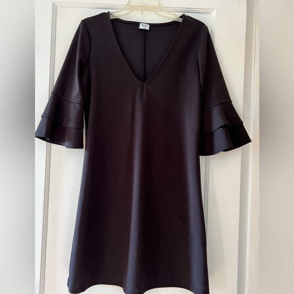 A-Line Black V-Neck Cocktail Dress with Bell Sleeves